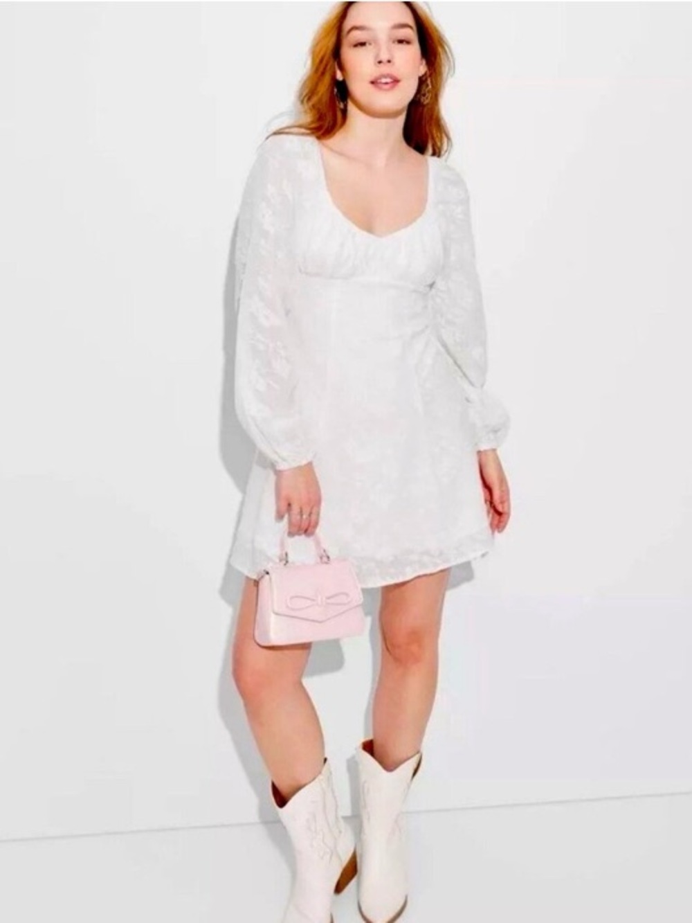 Wild Fable Bishop Sleeve Fit & Flare Mini Dress White Boho Cowgirl Cottage XL